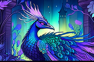 digital art concept of a peacock dragon, whimsical, fantasy, watercolor pencil sketch, 8k, intricate details, scaled feathers,  digital art, fantasy dragon, DTstyle,night_view_background,Movie Still,LinkGirl,chinese ink drawing,with blacklight makeup,ink scenery