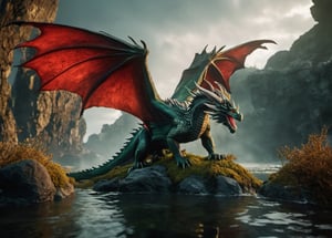 dragon looking at the camera,real life,ultra-realistic,Realistic, (ultra-detailed:2), (ultra definition:2),Dragon Made of Scales,  Green scales and red head, beaked snake head, epic dragon in the night, different positions, light dragon, flying, submerged in the water, epic dragon,  in some red ruins at night, Full Body, highly defined robust and muscular body, (Perfect Eyes:2),(highly defined face and mouth:2), Intricately Detailed, Lightning Art, Particles, Beautiful and Majestic, Stunning, Large Majestic and Awesome Wings, thick and majestic tail, (Two Wings:2), (four paws:2), Shocking, Intimidating, Imposing, Highly Detailed, Large Sharp Fangs, (Perfect Claws:1.9), Digital Art, Sharp Focus, Trending in Art Station, Still Film, Warm Tones, dfdd, Greg Rutkowski, HZSteampunk, 2d_animated, horror, in a jar,xxmix_girl,lis4,EpicLand,b3rli,huayu,Sci-fi,ruins,moss,EpicSky,6000,photo r3al,Movie Still,Magical Fantasy style,DonMn1ghtm4reXL,kristinapimenova,ink scenery