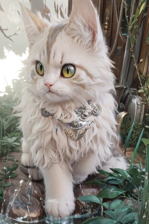 masterpiece, best quality, super cute fluffy litle cat in armor, ultra detailed, vray rendering, unreal engine, mysterious,cat,meloncat,water,Robot 