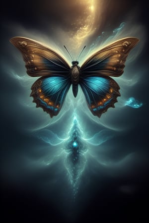 An image of a butterfly with wings formed by two human faces looking at each other, one light and one dark, representing the duality, image with smoke effect and beauty,more detail XL,steampunk style,<lora:659095807385103906:1.0>