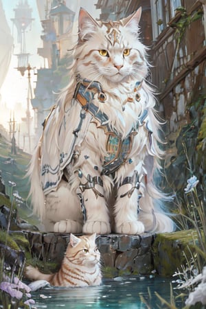 masterpiece, best quality, super cute fluffy siberian cat in armor, ultra detailed, vray rendering, unreal engine, mysterious,cat,meloncat,water,Robot ,no_humans, lora:color:0.5warm tones, lora:contrast:0.51.2, lora:perspective:0.545, lora:intensity:0.50.8, lora:effect:0.5gaussian blur