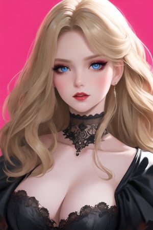 🏷️[Looking at the Viewer, MakeUp, close up, long hair, Upper Body, Earrings, Wavy Hair, Retro Artstyle, ((1980s \(style\))), Eyeshadow, Eyelashes, (((Glowing))), (Red Lips), Sky, blood, Simple Background, Breast, French Clivage]
🏷️[Baroque, Castlevania Style, Vampie, Goth, Dress]
🏷️[(Eris Etolia), Blonde long hair, Blue Eyes, Pale Skin]

((High-Quality)), ((Aesthetic)), ((Masterpiece)), (Intricate Details), Coherent Shape, (Stunning Illustration), Black, ,Goth Portrait, Masterpiece, Castlevania Lightning, Vampire, Portrait, Gothic Art,line,SD 1.5,girl
