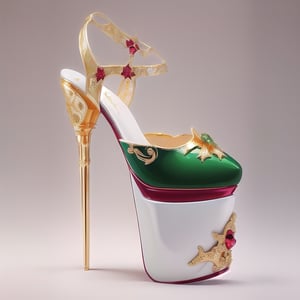 White Marble, Gold, Crimson & Green; Imagine a Christmas High Heel, Christmas Eve as details in the Platform, Laces, Gift, 

Platform high heel shoe, that defies convention with its innovative: design. 

The sole, instead of rising towards the heel, transforms into an artfully curved platform that flows gracefully from the toe to the back of the foot. These exquisite, carefully conceived women's high heel and platform shoe feature a futuristic: and fantastical scheme, adding a touch of mystery and elegance, reminiscent of classic Hollywood elegance.,Platform High Heels,Thick Platforms,Christmas Room