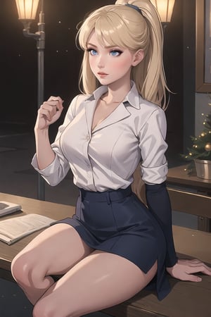 Christmas Event, Merry Christmas, Imagine a Christmas Scene, where Eris Etolia is in front of us; shes apoliging to us because an inconvenient; sad, ashamed, she looks sad becaus of bad news, 

([Daylight:1.00) Young Lady, Eris Etolia, Blonde, Ponytail, Blue Eyes, She's in front of us, with an alluring attitude; at outdoors,, city envoroment She looks like a stunning lady teenybopper, brat, 

Outfit: Schoolar Uniform, Blazer, Mini Skirt, Loafers, Lower Socks,

💡 **Additional Enhancers:** ((High-Quality)), ((Aesthetic)), ((Masterpiece)), (Intricate Details), Coherent Shape, (Stunning Illustration), [Dramatic Lightning],Christmas Room