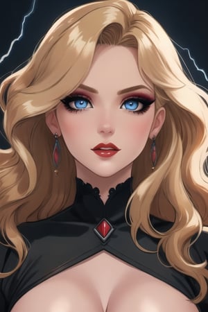 🏷️[Looking at the Viewer, MakeUp, close up, long hair, Upper Body, Earrings, Wavy Hair, Retro Artstyle, ((1980s \(style\))), Eyeshadow, Eyelashes, (((Glowing))), (Red Lips), Sky, blood, Simple Background, Breast, French Clivage]
🏷️[Baroque, Castlevania Style, Vampie, Goth, Dress]
🏷️[(Eris Etolia), Blonde long hair, Blue Eyes, Pale Skin]

((High-Quality)), ((Aesthetic)), ((Masterpiece)), (Intricate Details), Coherent Shape, (Stunning Illustration), Black, ,Goth Portrait, Masterpiece, Castlevania Lightning, Vampire, Portrait, Gothic Art,line,SD 1.5,girl,nsfw