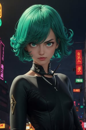 masterpiece, best quality, (detailed background), (beautiful detailed face, beautiful detailed eyes), absurdres, highres, ultra detailed, masterpiece, best quality, detailed eyes, frown, green_eyes, green hair, crossed_arms, folded arms, floating, dark green tight dress, long_sleeves, high collar, ,asian girl, upper body body, sexy pose, alluring, erotic pose, seductive, kinky, close-fitting clothing, neck bone, at the city , midnight, cyberpunk scene, neon lights, wind vfx, splashes, green lightning, light particles, electric, dj theme, synthwave theme, (bokeh:1.1), depth of field, wind powers ,guiltys