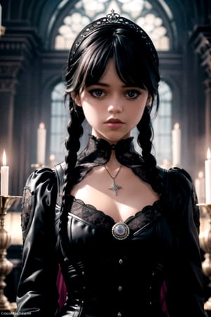photo, gothic art, abstract:1.5, upper body, 1girl,  long hair, gothic dress, colorful:1.5, symmetrical, masterpiece, 8k, very detailed, charming, sensual, mysterious, centered, lace patterns, flames, 8k,Jenna Ortega ,Whandinha ,Wednesday Addams