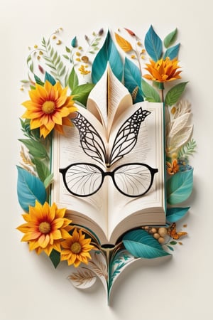 Draw a picture of an  Harry Potter book ( beautiful Harry Potter book)  and blend it with the perfect balance between art and nature, combining elements such as flowers, leaves, and other natural motifs to create unique and intricate designs with symmetry, perfect_symmetry, Leonardo style, ghost style, line_art, 3D style, white background