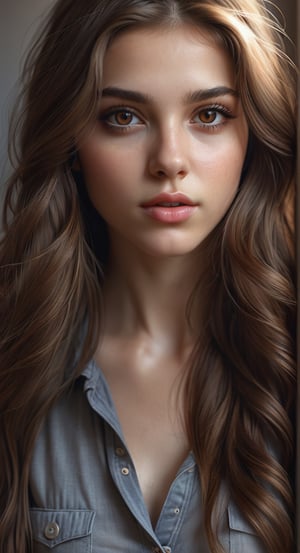 Hyperrealistic sexy Girl Portrait,full body, BROWN long hair,ultra detail light brown hazel eyes,face,perfect body**: An extremely high-resolution hyperrealistic portrait of a girl, pushing the boundaries of realism with fine textures and lifelike details.
