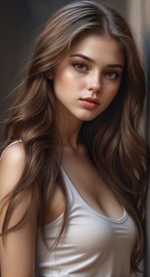 Hyperrealistic sexy Girl Portrait,full body, BROWN long hair,ultra detail light brown hazel eyes,face,perfect body**: An extremely high-resolution hyperrealistic portrait of a girl, pushing the boundaries of realism with fine textures and lifelike details.
