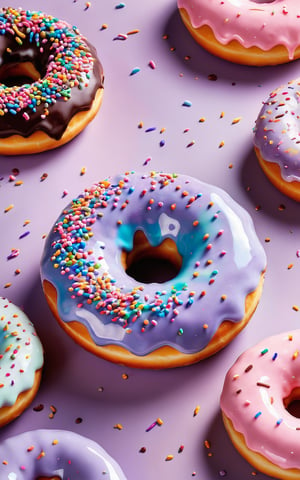 (best quality, 4k, 8k, highres, masterpiece), ultra-detailed,a donut coated with an iridescent glossy glaze that mirrors a chocolate, and pastel rainbow with swirls of ethereal pastel nebulas covered in colorful sprinkles 