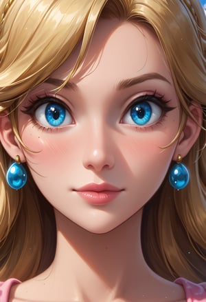 score_4, score_3_down, score_2_down, 1 girl, blonde, close up, art, blue eyes, peach princess, super mario bros nintendo look, digital art, floating hair, Extremely Realistic, art photography, 