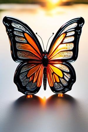 A beautiful monarch butterfly, with its colours og orange and black colors  gleaming through from the sun rays.,glass art,more detail XL,BugCraft,DonMSp3ctr4lXL,DonM1r0nF1l1ng5XL