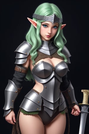 sexy female elf warrior chainmail armor sword shield