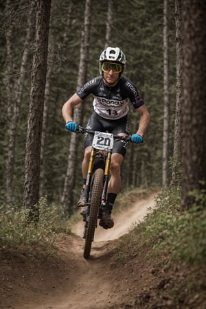 (best quality, masterpiece, ultra quality), UHD quality, rule of thirds, 1 man Loïc Bruni is a French athlete who competes in mountain biking in the downhill discipline. He won five gold medals in the World Mountain Bike Championships, between the years 2015 and 2022.
(facing viewer: 1.4), (position of her body towards viewer: 1.4).
The character should have detailed skin texture, well-defined hands, reflect realism. Her face should show symmetry in her physical features and should have a serious but friendly expression. Eyes, realistic eyeballs, symmetrical eyeballs, small eyeballs.