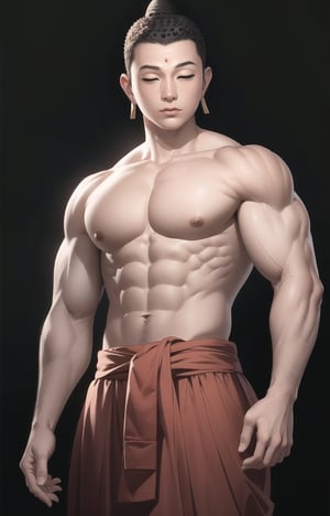 (masterpiece:1.2),(best quality:1.2),(extremely detailed:1.2),(photo realistic:1.2),(extremely detailed face),(ultra detailed),solo,((Buddha)),(full_body),(muscular:1.5),Muscular upper arms,Naked upper body,Close eyes, black_background,