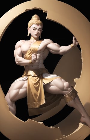 (masterpiece:1.2),(best quality:1.2),(extremely detailed:1.2),(photo realistic:1.2), (extremely detailed face),(ultra detailed),((A Buddha)),full_body,golden body,(muscular:1.5),Muscular upper arms,Close eyes,black_background,