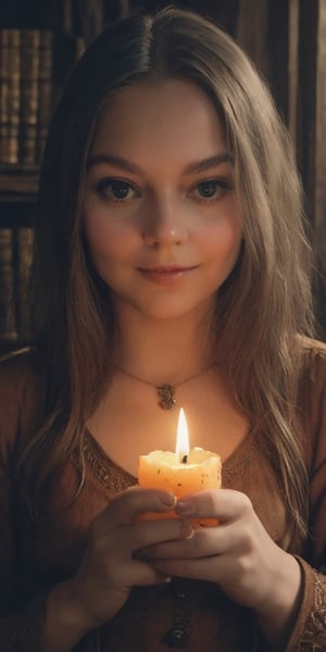 1970's dark fantasy,  book cover,  paper art,  1girl,  dark caslte,  candle in hand,  focus face,  perfect skin,  detailed eyes, 