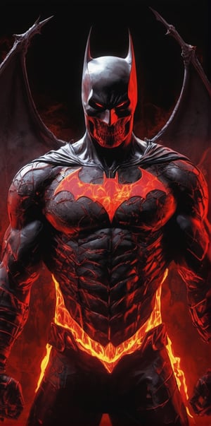 Batman fused with Death, red aura made of Bats, blood, marvel, Batman, strong pose, red flame of bats, Death, bat skull red, skeleton 