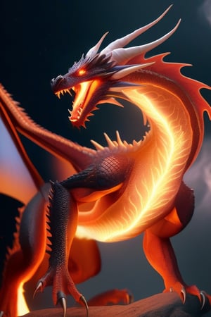 realistic, fire Dragon, desolate, intricately detailed, artistic lightning, particles, beautiful, amazing, highly detailed, digital art, sharp focus, trending on art station,