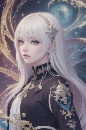 (masterpiece, top quality, best, official art, beautiful and aesthetic:1.2),(masterpiece, top quality, best quality, official art, beautiful and aesthetic:1.2), (1girl), extreme detailed,(fractal art:1.3),colorful,highest detailed,march 7th \(honkai: star rail\) white hair long