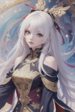 (masterpiece, top quality, best, official art, beautiful and aesthetic:1.2),(masterpiece, top quality, best quality, official art, beautiful and aesthetic:1.2), (1girl), extreme detailed,(fractal art:1.3),colorful,highest detailed,march 7th \(honkai: star rail\) white hair long