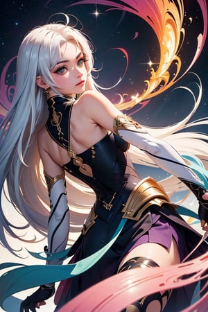 (masterpiece, top quality, best, official art, beautiful and aesthetic:1.2),(masterpiece, top quality, best quality, official art, beautiful and aesthetic:1.2), (1girl), extreme detailed,(fractal art:1.3),colorful,highest detailed,march 7th \(honkai: star rail\) white hair long, warrior girl