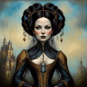 young and beautiful noble woman, in the style of esao andrews, baroque, black_hair, gothic
