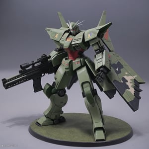 macross_mecha, full figure, F14_tomcat, super_robot, flying_pose, humanoid, combat_airplane, camo_green, camouflage_paint, full_face_mask, beefy, shoulder cannon, standing pose, big rifle, larger_legs, big calves
