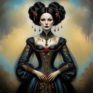 young and beautiful noble woman, in the style of esao andrews, baroque, black_hair, gothic