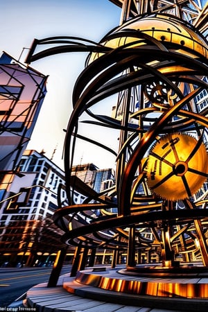 A massive mechanical sun that hangs in the city's center, its gears and cogs constantly whirring. It serves as both a timekeeping device and a mesmerizing spectacle during its daily "sunset."