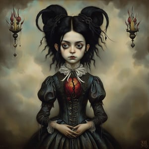 teenager, in the style of esao andrews, baroque, black_hair, gothic