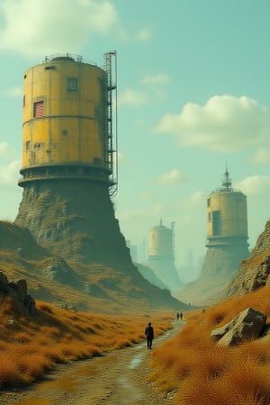 distant landscape of scrapped machines; style of Simon Stalenhag