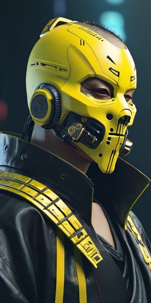 cyberpunk, samurai, yellow, full_figure, mask