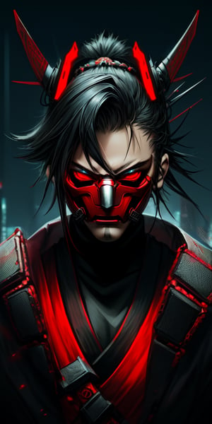 cyberpunk, samurai, red, full_figure, mask