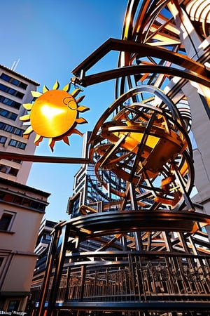 A massive mechanical sun that hangs in the city's center, its gears and cogs constantly whirring. It serves as both a timekeeping device and a mesmerizing spectacle during its daily "sunset."