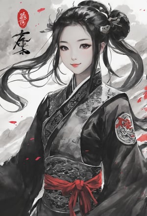 paint an award winning chinese ink drawing, waifu style potrait of a showlin master, winning photograph for the civitai sdxl contest, gimme the price, thank you very much, highly appreciated with a big smile,