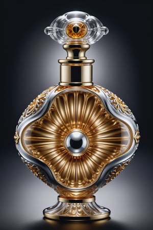 (best quality,highres,ultra high resolution,masterpiece,realistic,extremely photograph,detailed photo,8K wallpaper,intricate detail, film grains), 
High definition photorealistic photography of ultra luxury perfume with a parametric style, very sculptural and with fluid and organic shapes, with symmetrical curves with ultra-realistic background baroquedecorations and a high level of complexity in the image.