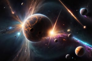interstellar space with planets shooting star meteors and black holes