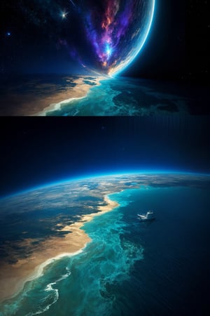 High-Definition Photorealistic Render of a Wallpaper Blending Interstellar Space with the Ocean Floor