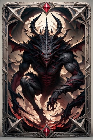 (masterpiece:1.4), ((best quality, 8k, ultra-detailed)), a Greater Demon, monster illustration, full body, in TCG Card frame