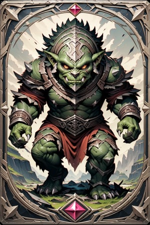 (masterpiece:1.4), ((best quality, 8k, ultra-detailed)), Orc Lord, monster illustration, full body, in TCG Card frame