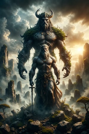 god of earth, full body, god of the earth, set in a landscape of mythical earth, epic and mistic composition