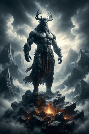 epic god of  mountains full body, epicand mistic composition