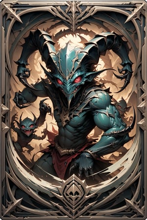 (masterpiece:1.4), ((best quality, 8k, ultra-detailed)), imp, SCORPION MAN illustration, beautiful, in TCG Card frame