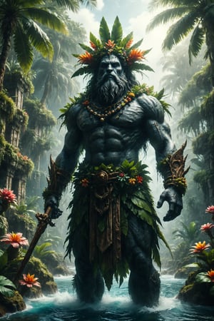 epic god of tropical full body, epicand mistic composition