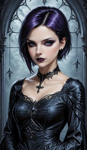 score_9, score_8_up, score_7_up, score_6_up, masterpiece,best quality,illustration,style of Jessica Galbreth portrait of dark gothic girl,Gothic,Short hair,