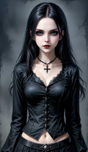 score_9, score_8_up, score_7_up, score_6_up, masterpiece,best quality,illustration,style of Realistic portrait of dark Gothic girl, Casual Clothing,