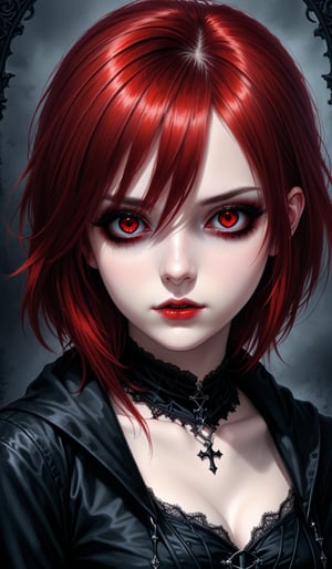 score_9, score_8_up, score_7_up, score_6_up, masterpiece,best quality,illustration,style of Realistic portrait of dark Gothic Emo Girl,Red Hair,Red eyes,