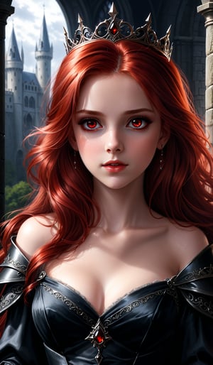 score_9, score_8_up, score_7_up, score_6_up, masterpiece,best quality,illustration,style of Realistic portrait of dark Princess girl,Red hair,Dark red Eyes,